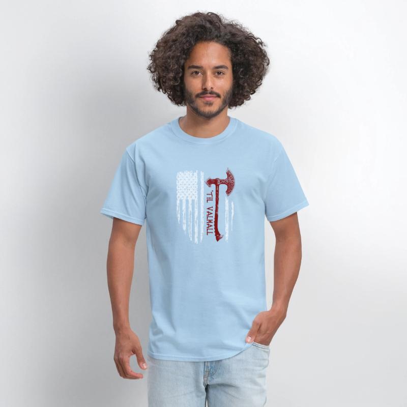 Vikings Axe Valhalla US Flag TShirt Viking