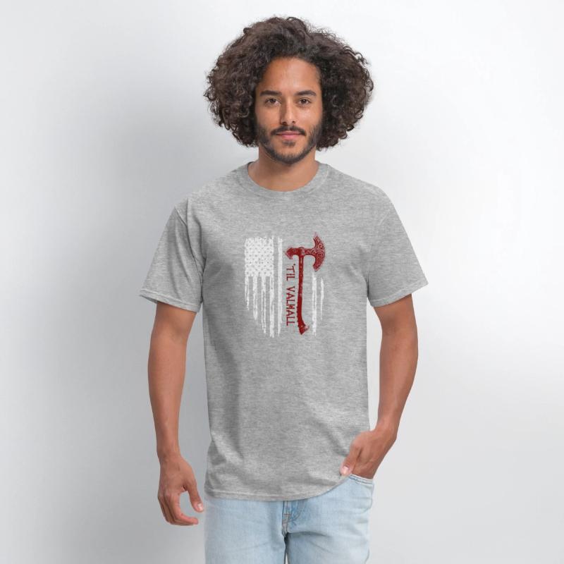 Vikings Axe Valhalla US Flag TShirt Viking