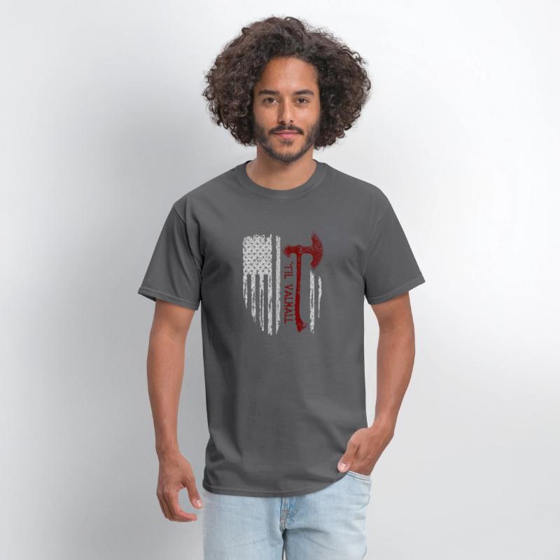 Vikings Axe Valhalla US Flag TShirt Viking