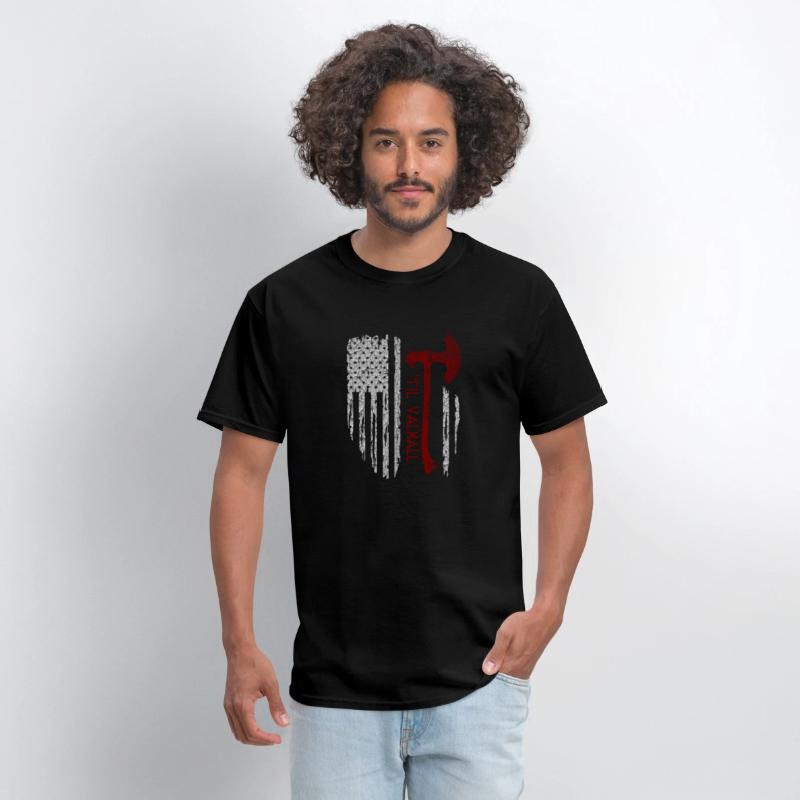 Vikings Axe Valhalla US Flag TShirt Viking
