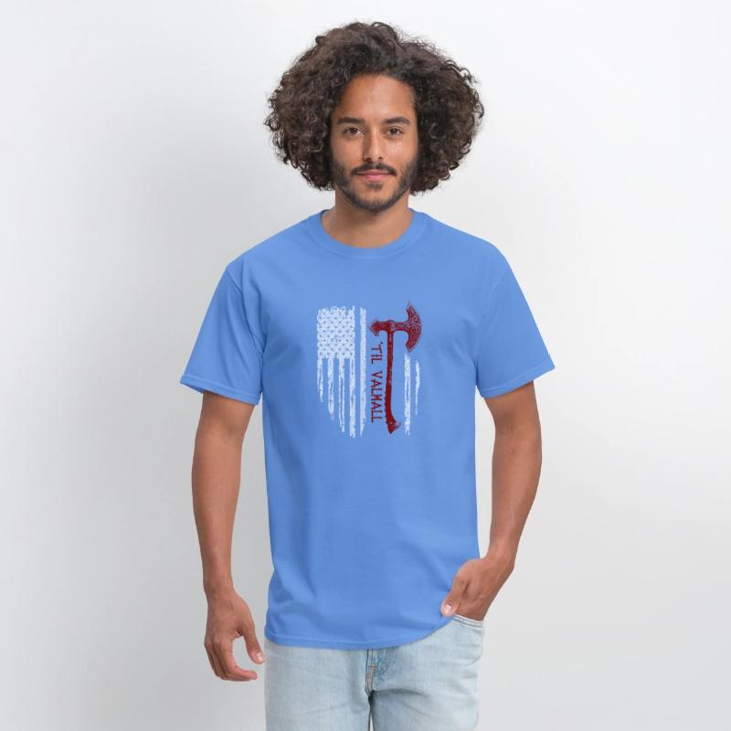 Vikings Axe Valhalla US Flag TShirt Viking