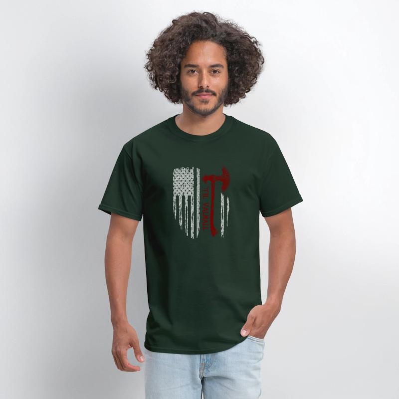 Vikings Axe Valhalla US Flag TShirt Viking
