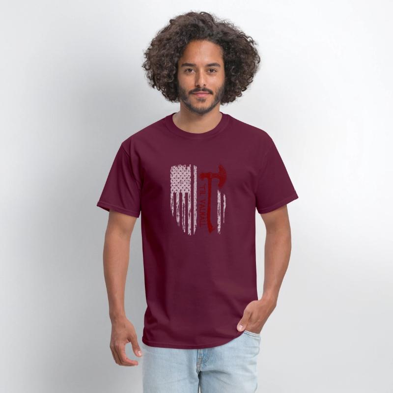 Vikings Axe Valhalla US Flag TShirt Viking