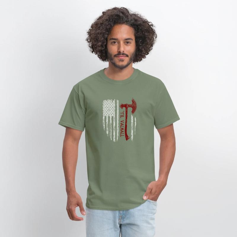 Vikings Axe Valhalla US Flag TShirt Viking