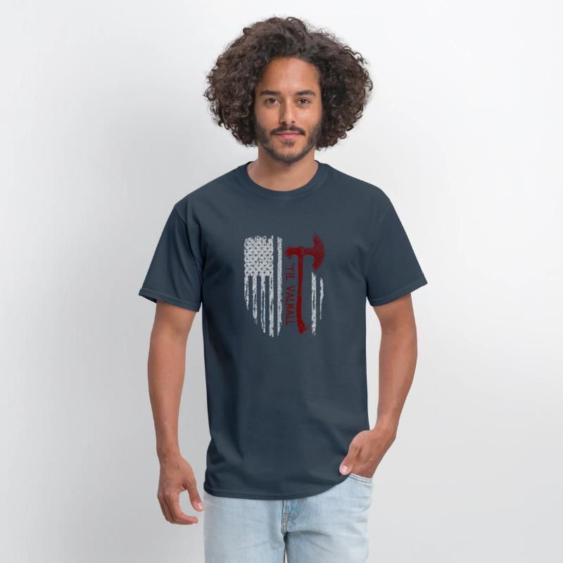 Vikings Axe Valhalla US Flag TShirt Viking
