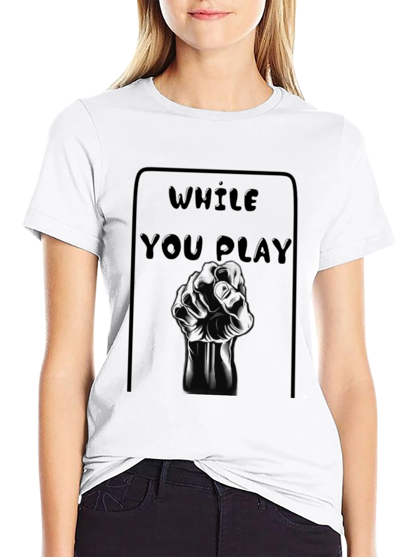 While You Play Black T-Shirt - Gaming Hand Design