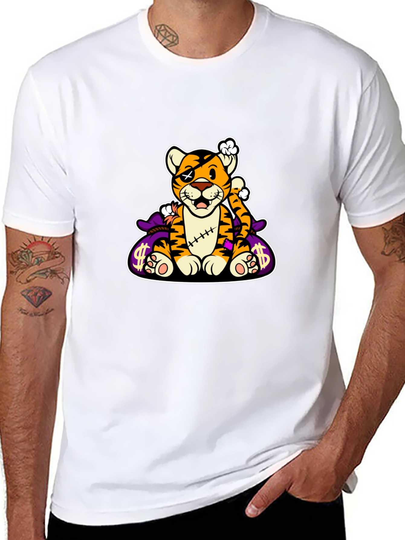 Cartoon Tiger Graphic Black T-Shirt