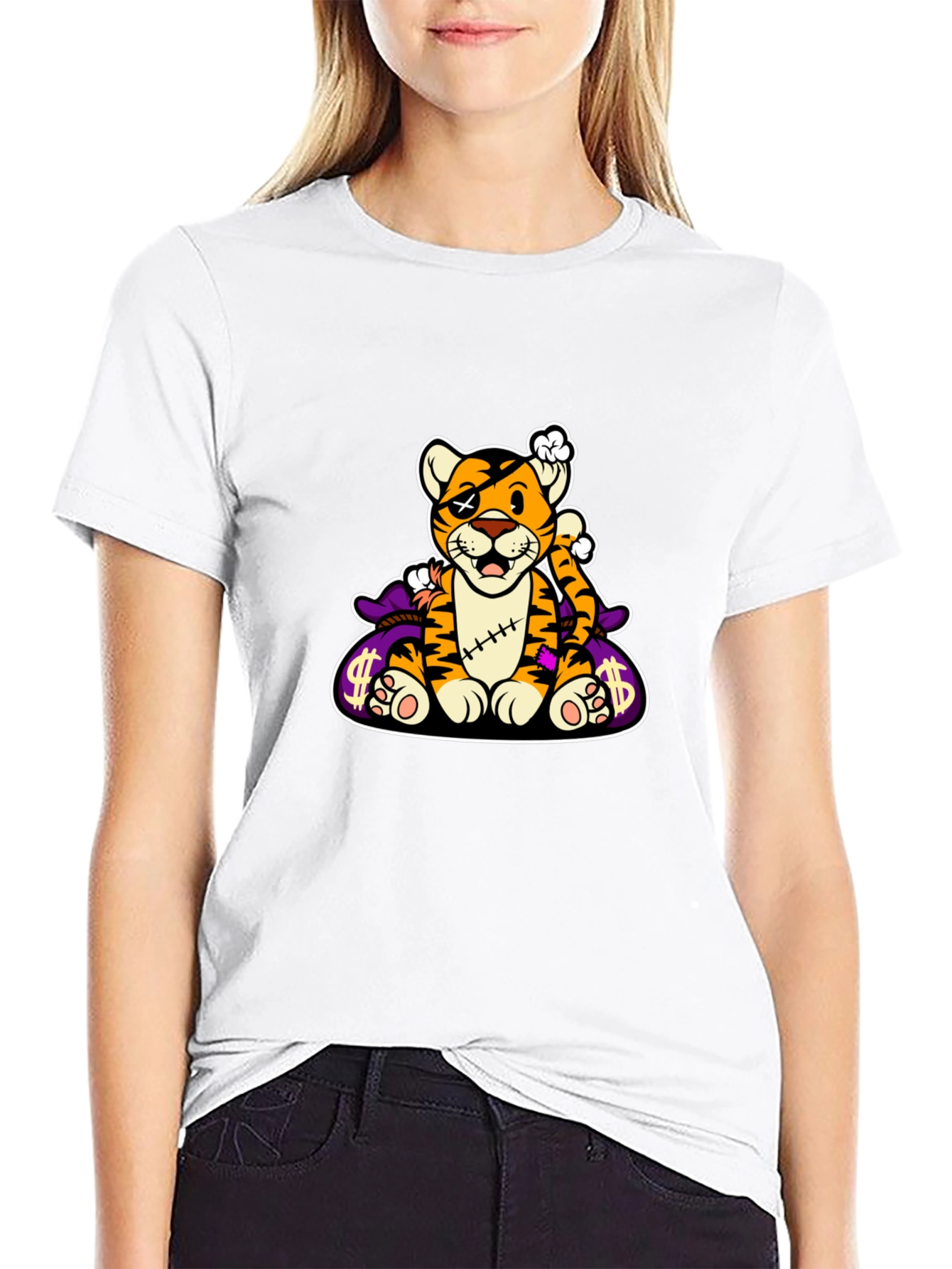 Cartoon Tiger Graphic Black T-Shirt