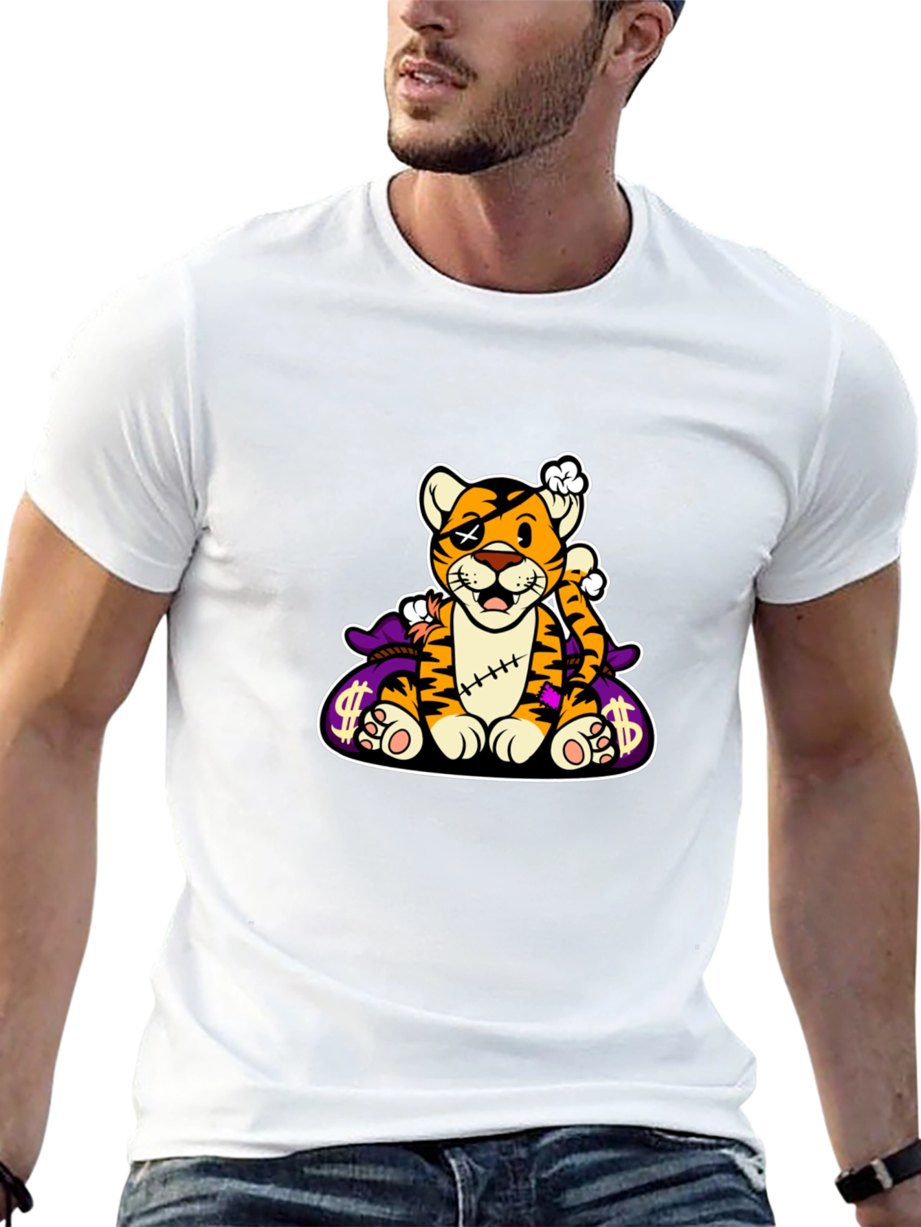 Cartoon Tiger Graphic Black T-Shirt