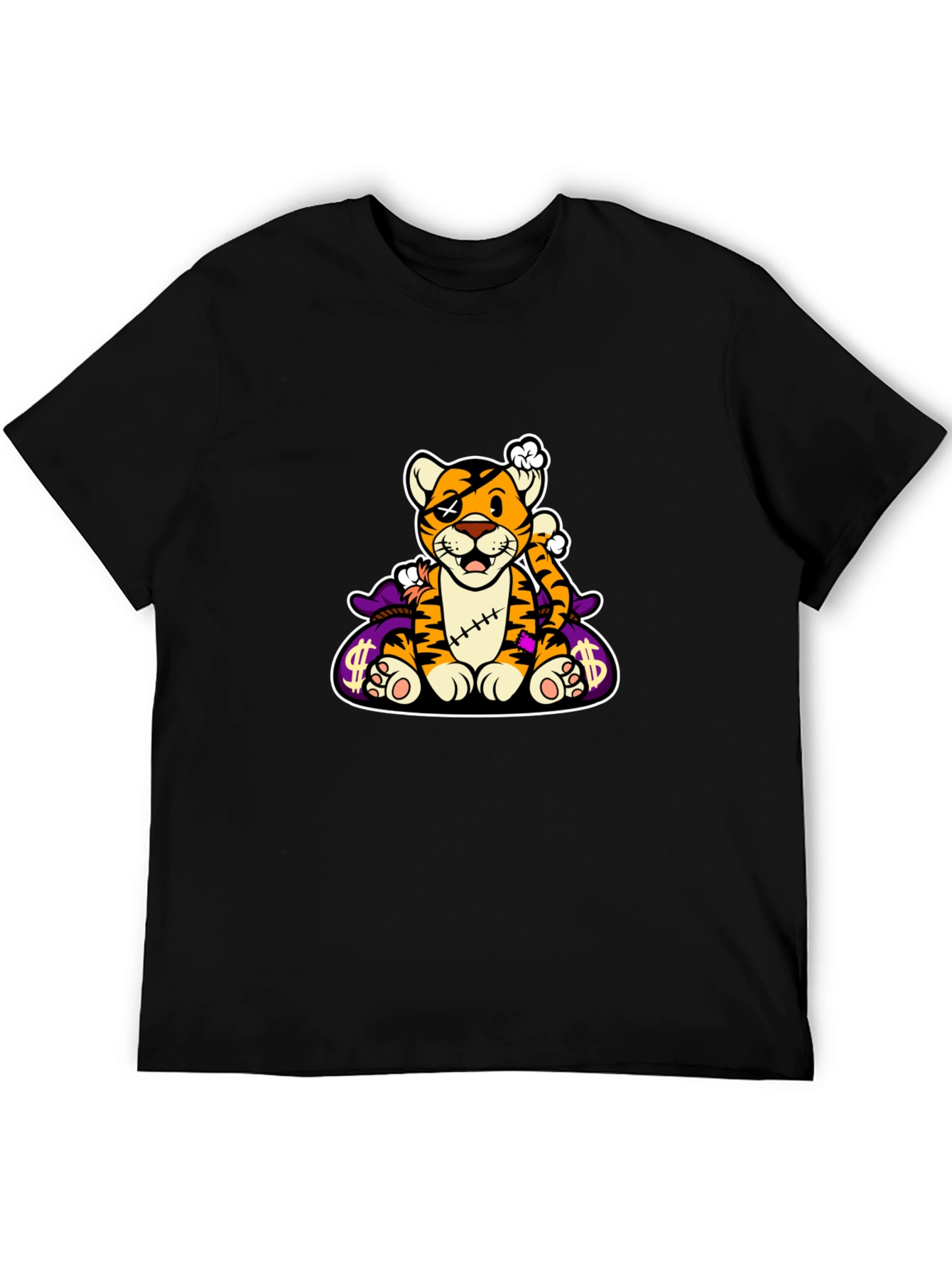 Cartoon Tiger Graphic Black T-Shirt