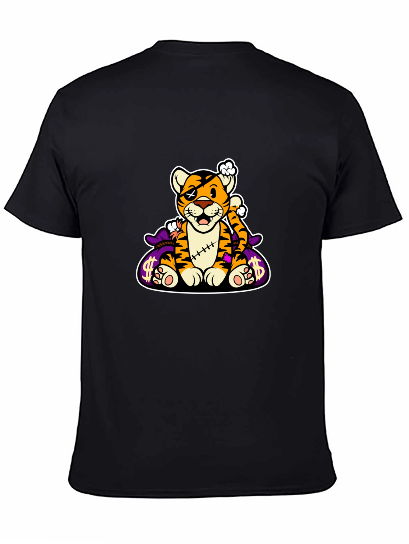 Cartoon Tiger Graphic Black T-Shirt
