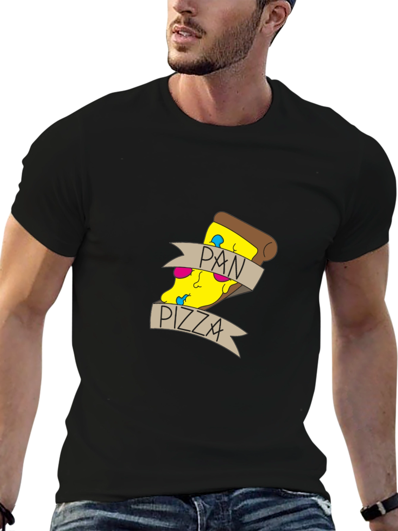 Pan Pizza Graphic Tee - Casual Black T-Shirt
