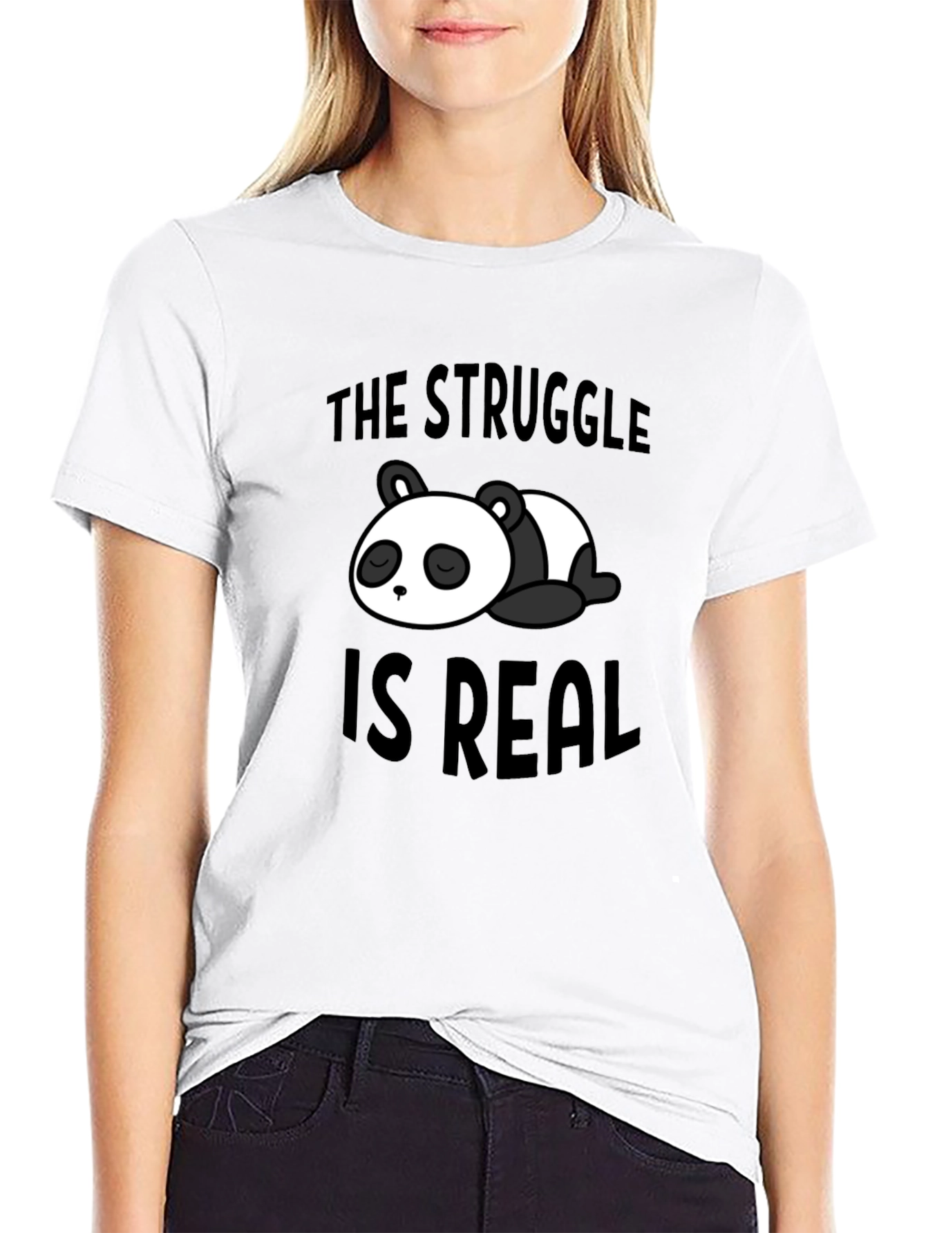 Struggle is Real Panda Graphic Black T-Shirt