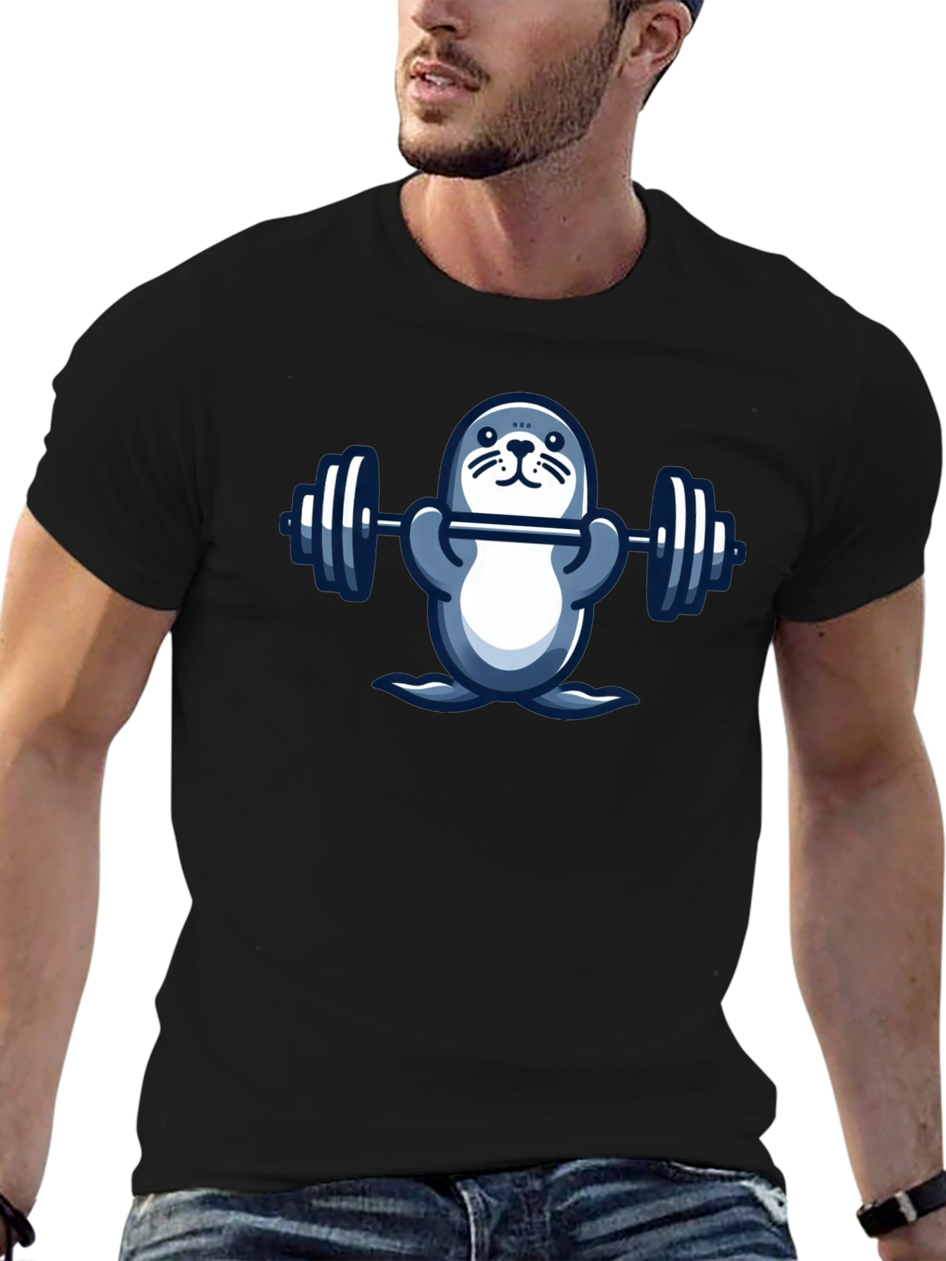 Weightlifting Seal Graphic T-Shirt