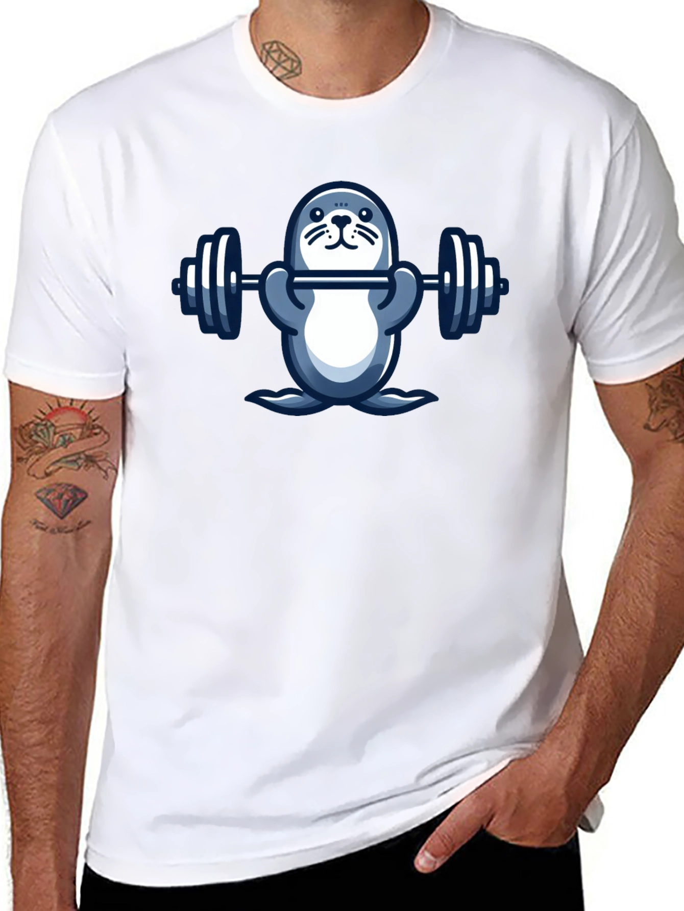 Weightlifting Seal Graphic T-Shirt
