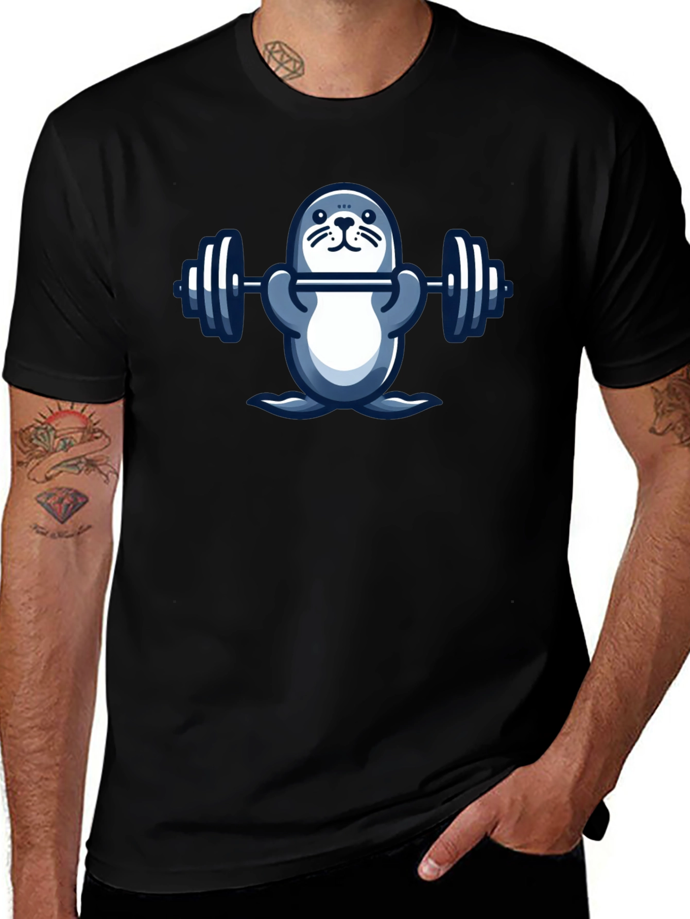 Weightlifting Seal Graphic T-Shirt