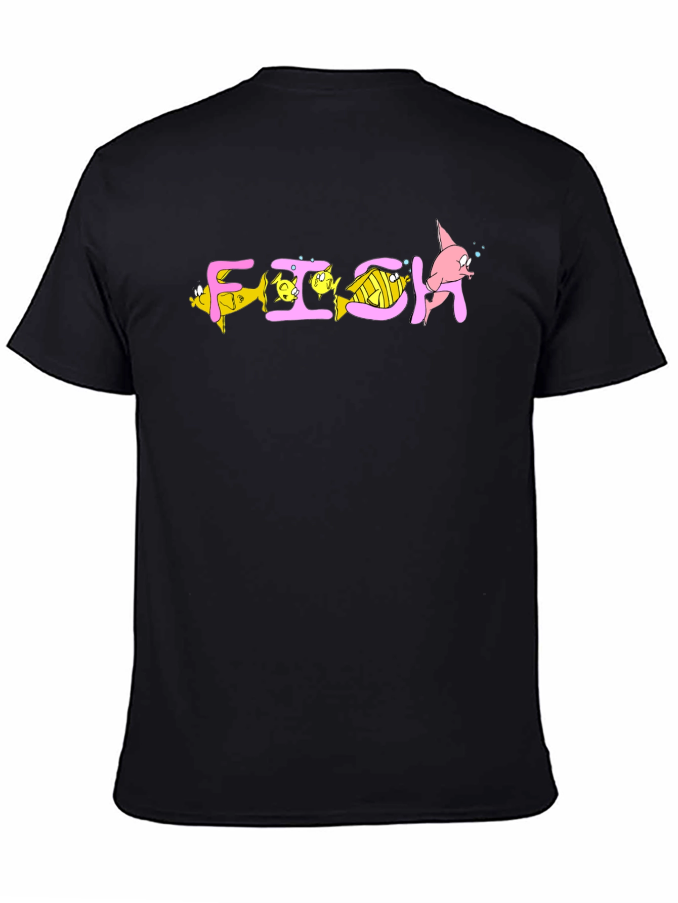 Cartoon Fish Graphic T-Shirt - Black Cotton Blend