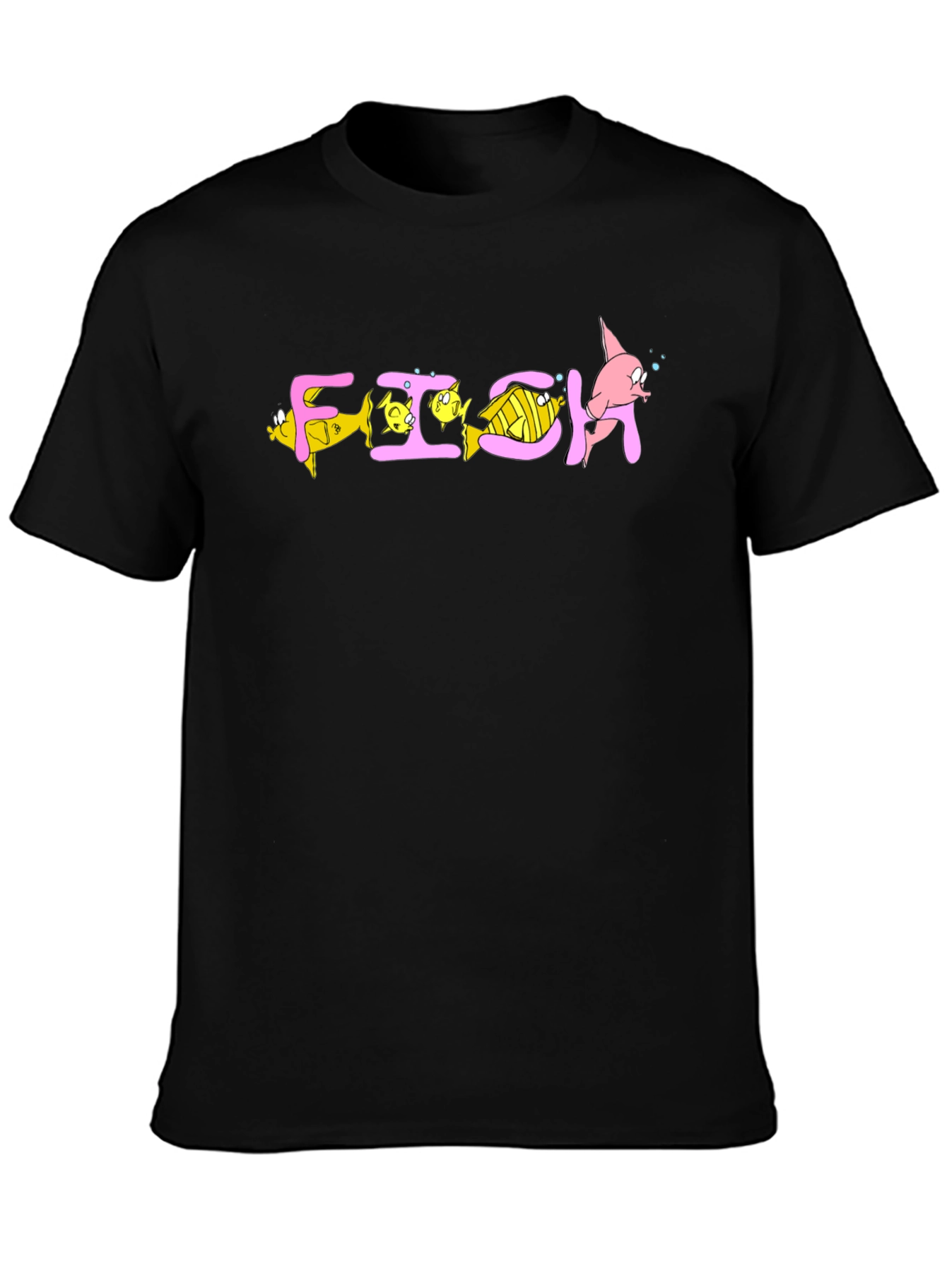 Cartoon Fish Graphic T-Shirt - Black Cotton Blend