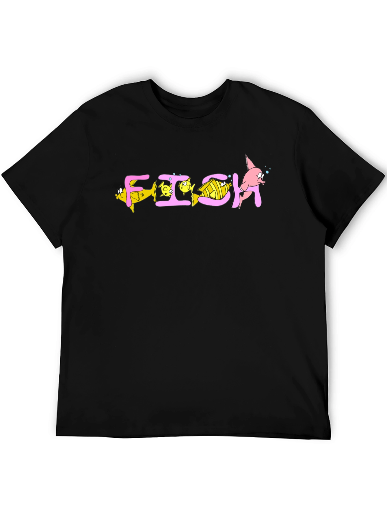 Cartoon Fish Graphic T-Shirt - Black Cotton Blend