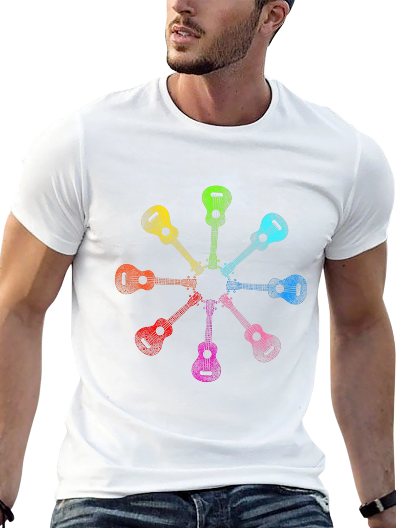 Rainbow Ukulele Circle Graphic T-Shirt