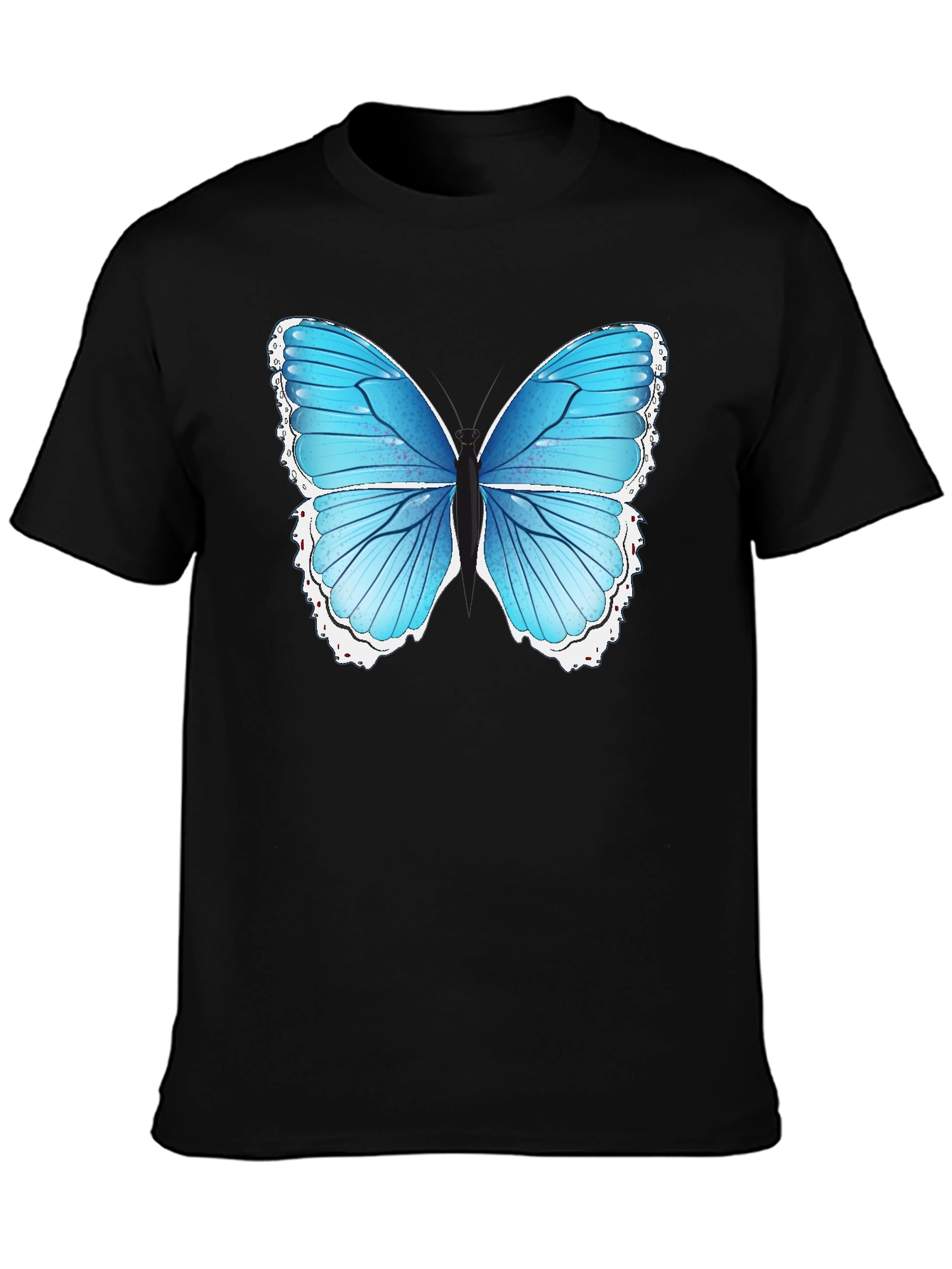 Blue Butterfly Graphic Tee - Black Cotton Blend