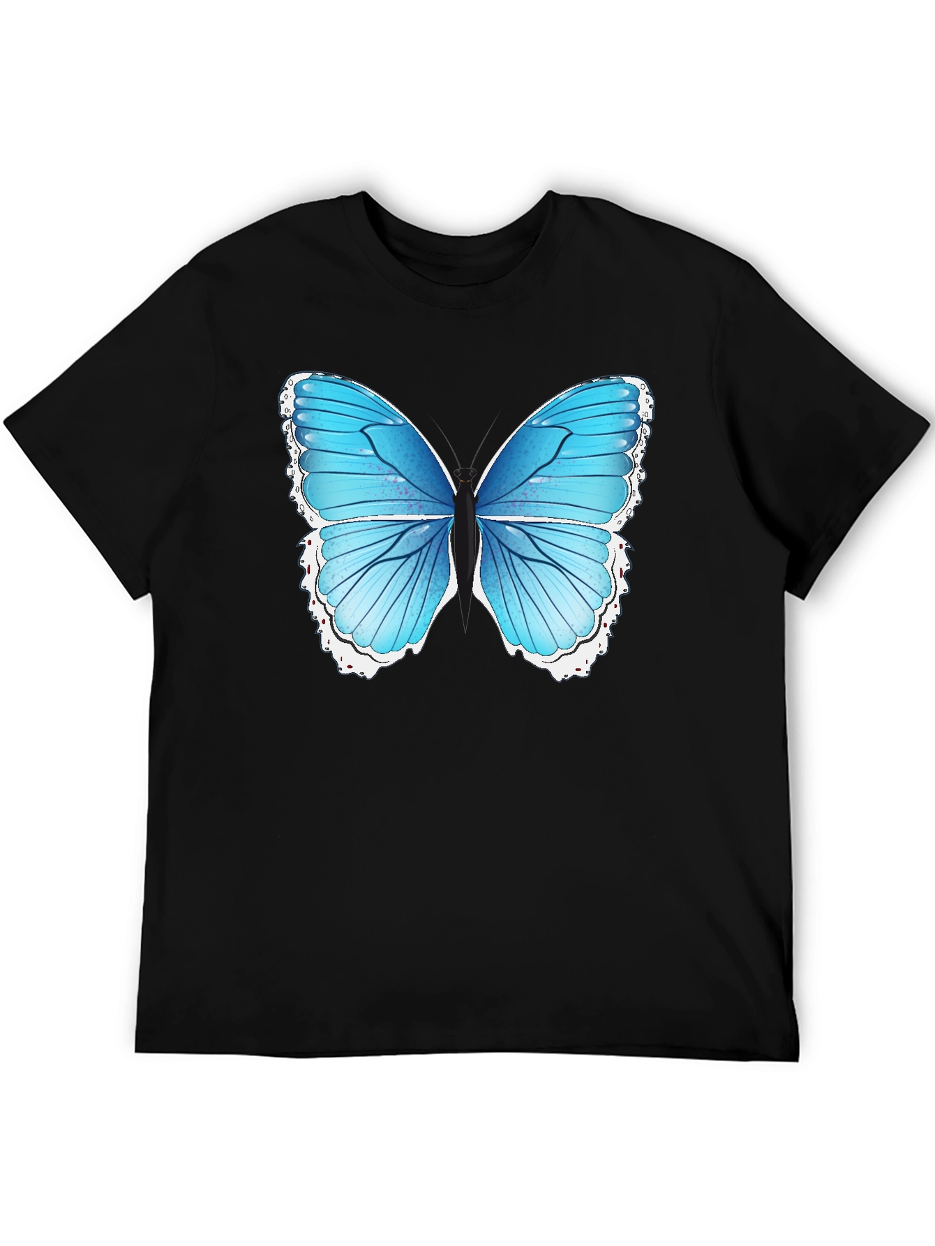 Blue Butterfly Graphic Tee - Black Cotton Blend