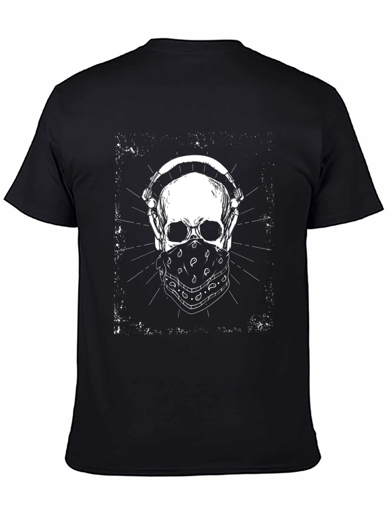 Skull with Headphones Graphic Tee - Black