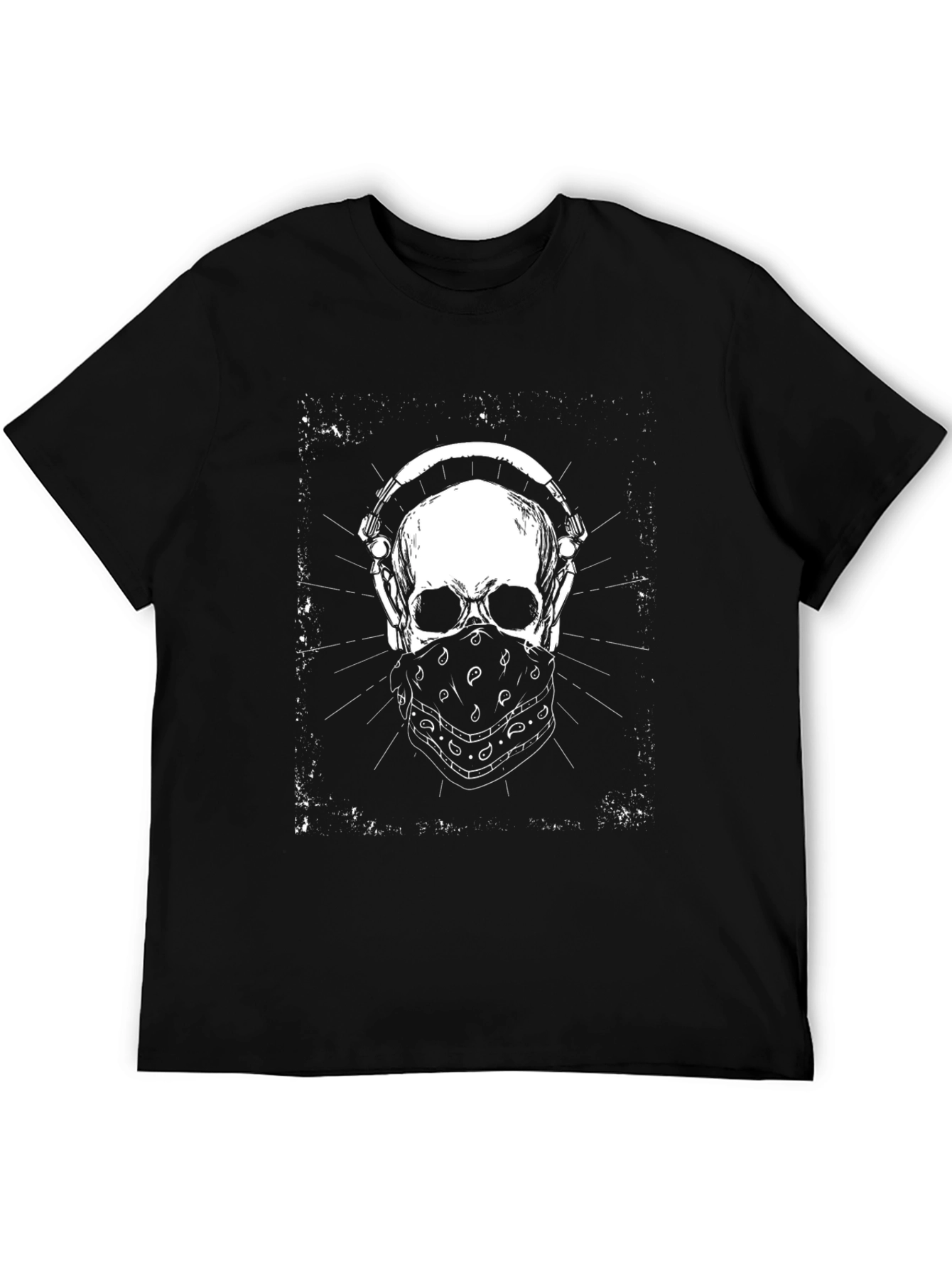 Skull with Headphones Graphic Tee - Black
