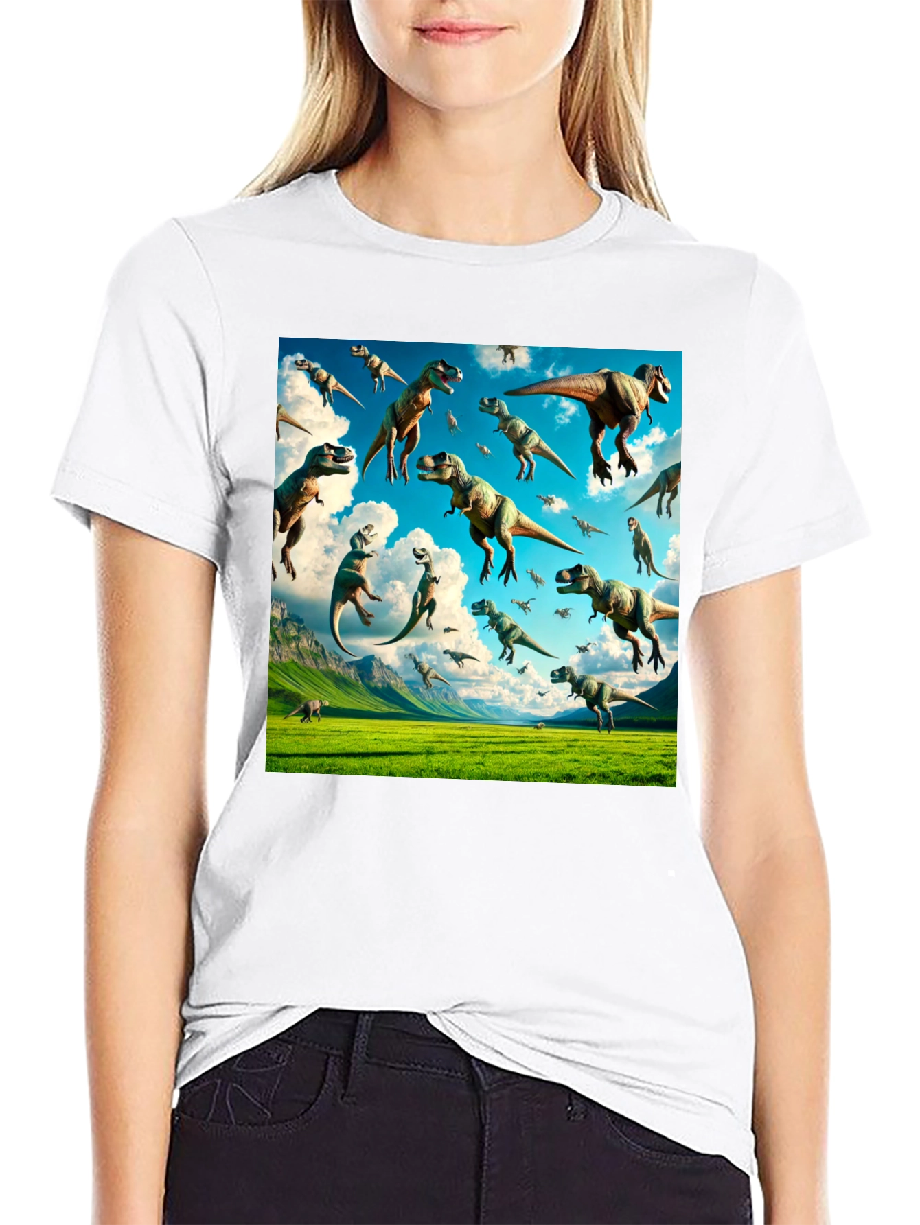 Dinosaur T-Rex Pattern Black T-Shirt