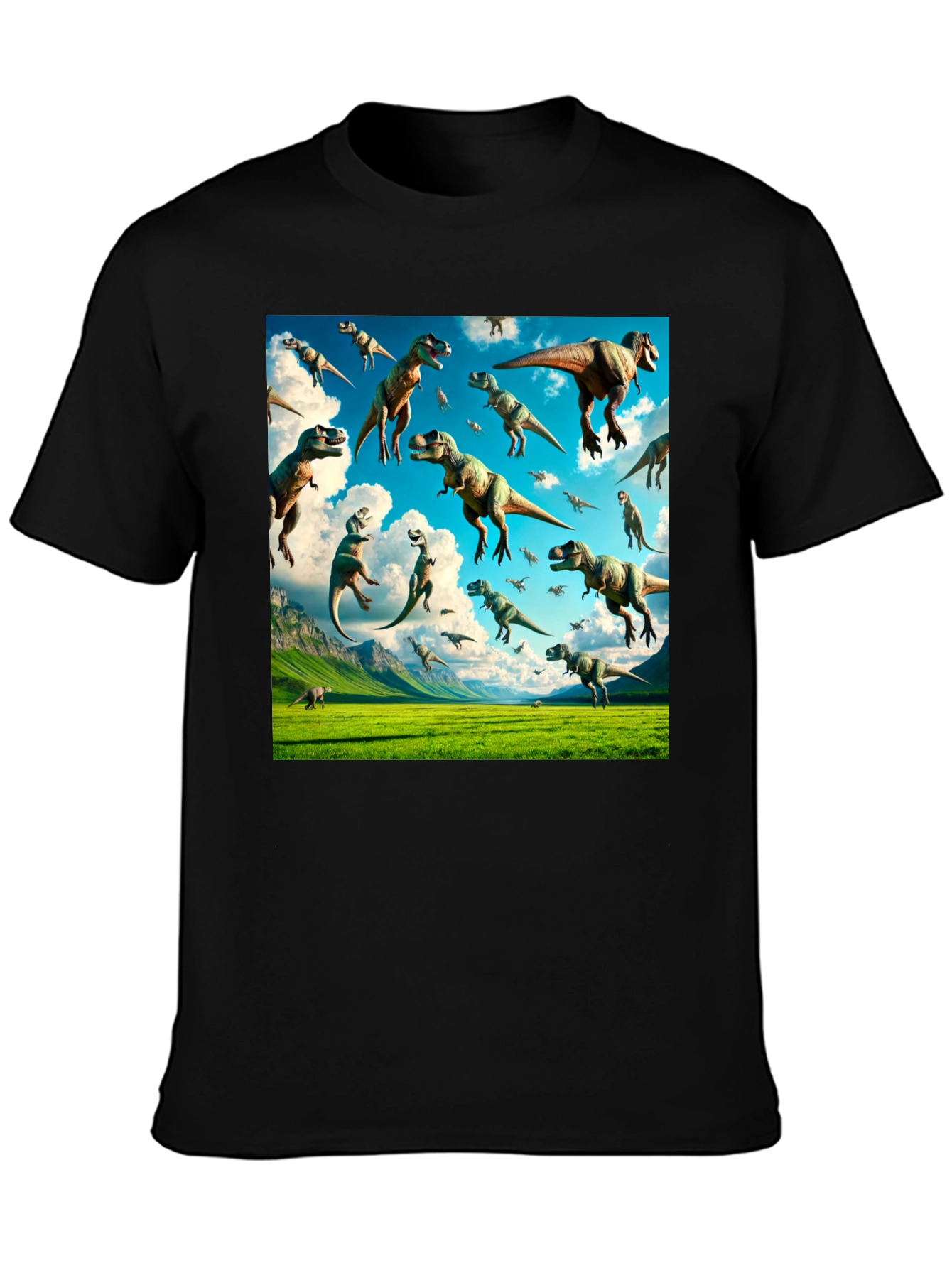Dinosaur T-Rex Pattern Black T-Shirt