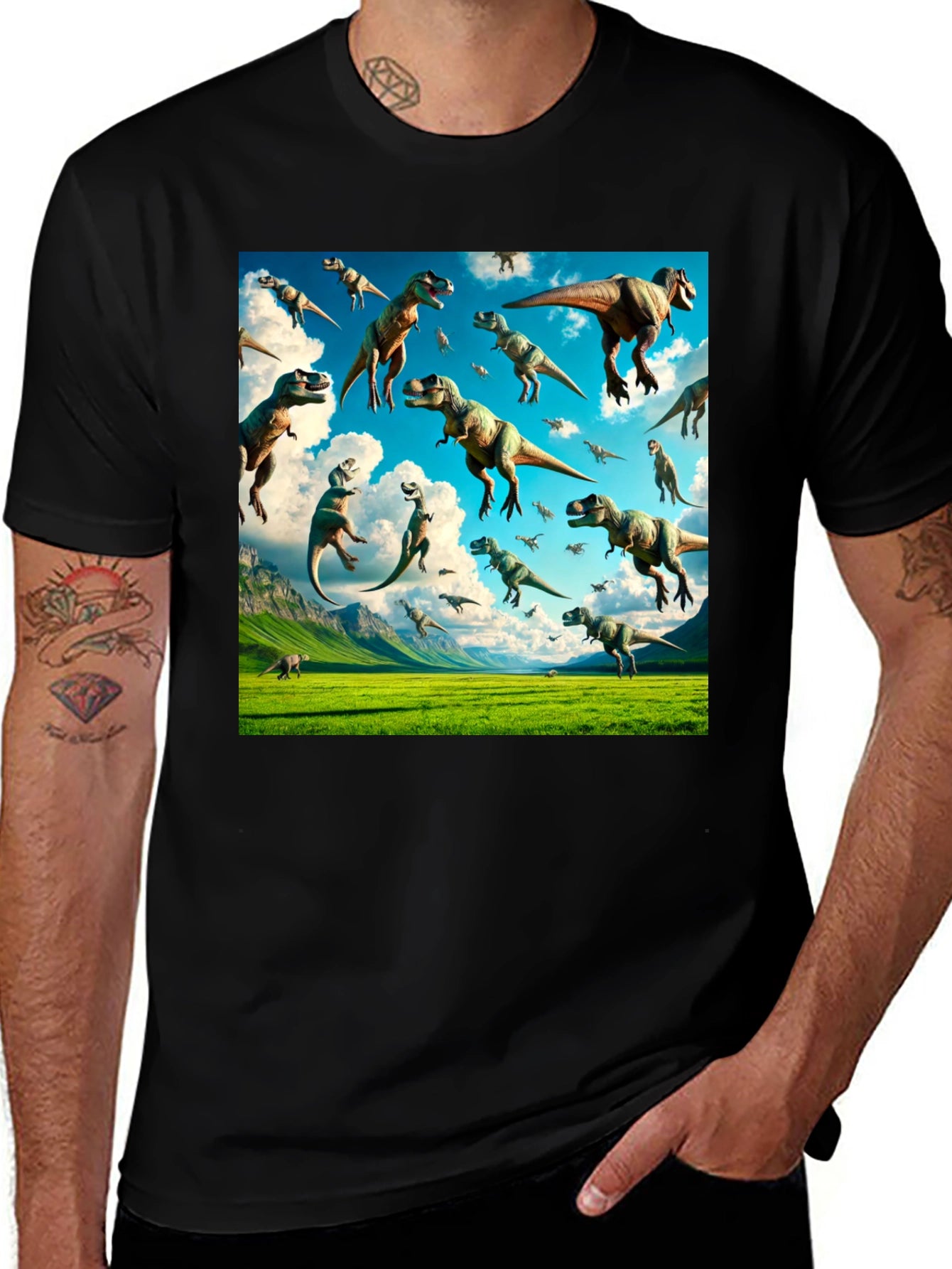 Dinosaur T-Rex Pattern Black T-Shirt