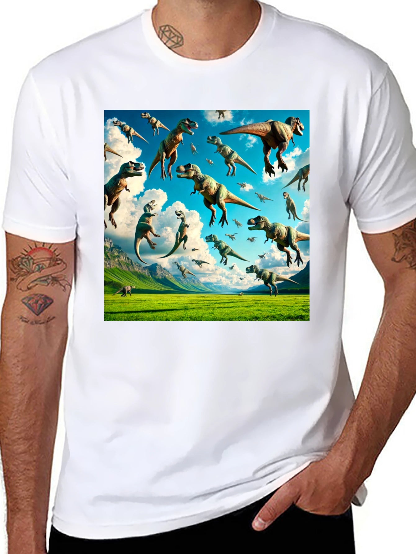 Dinosaur T-Rex Pattern Black T-Shirt