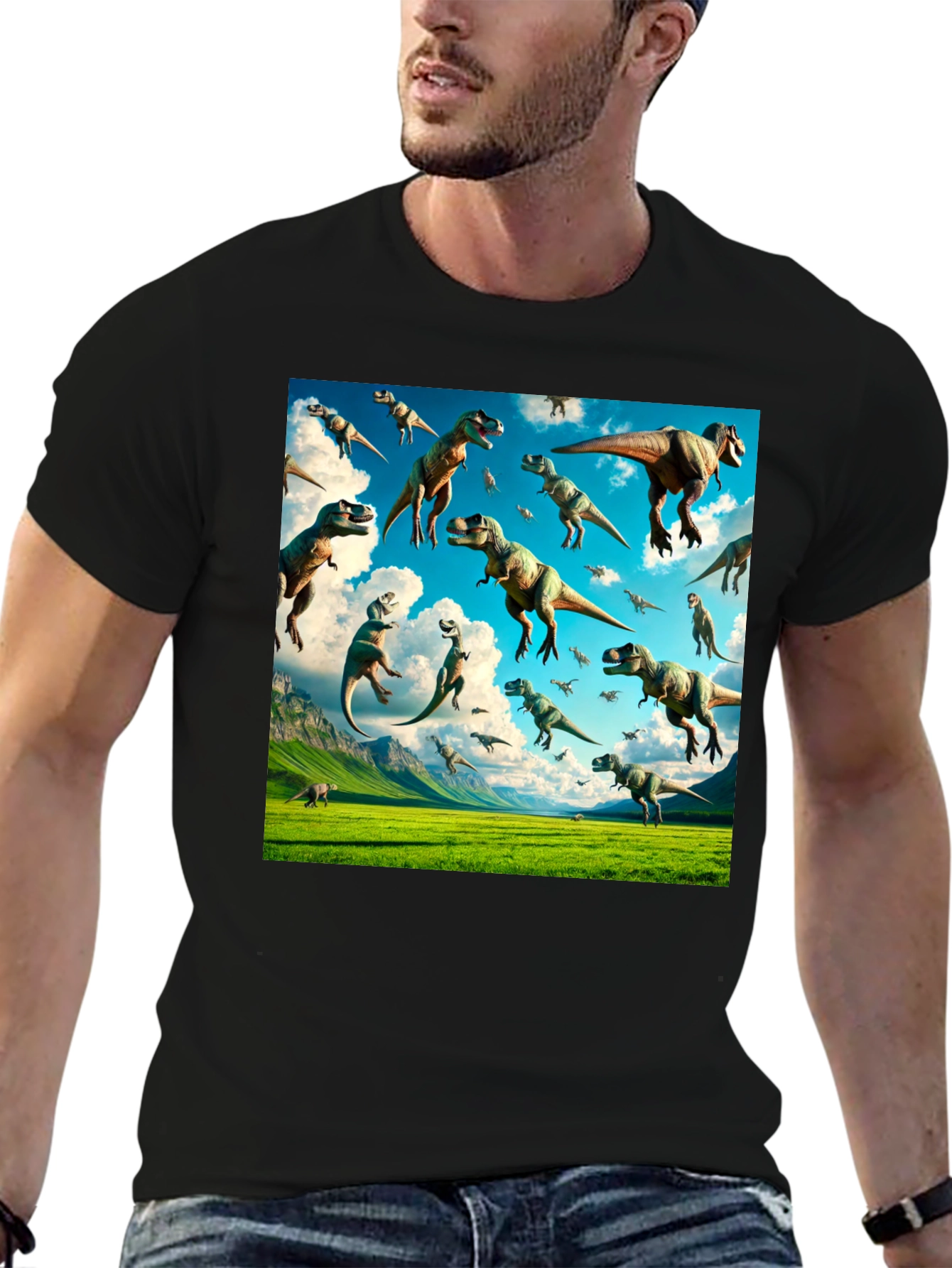 Dinosaur T-Rex Pattern Black T-Shirt