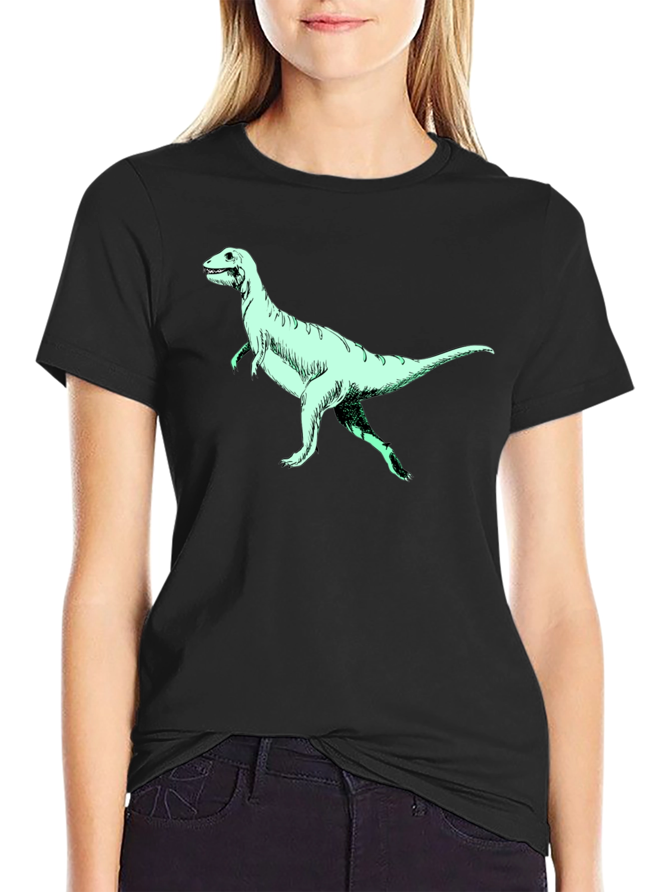 Dinosaur Graphic Tee - Black Crew Neck T-Shirt