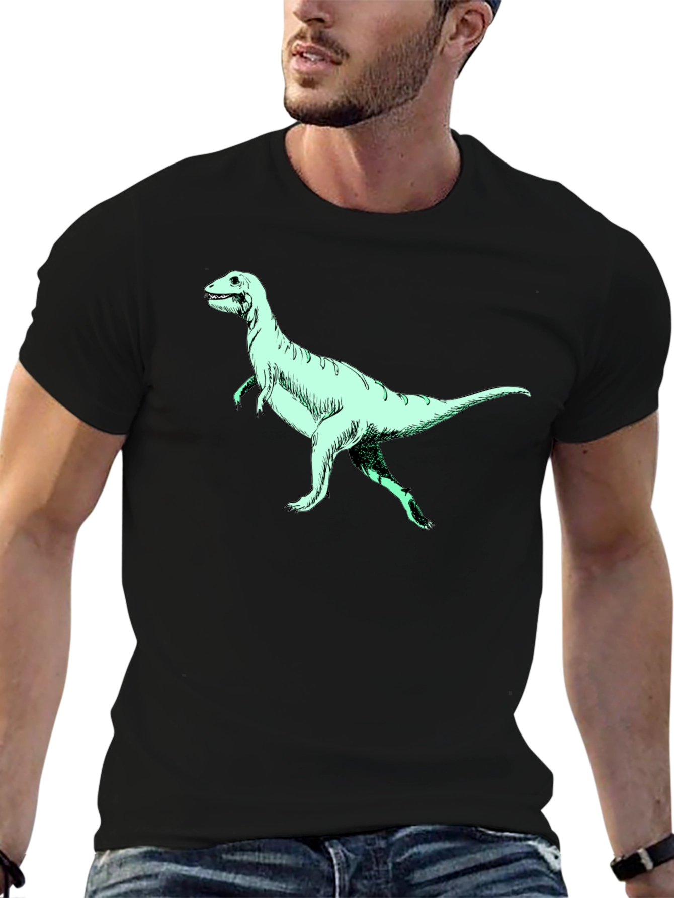 Dinosaur Graphic Tee - Black Crew Neck T-Shirt