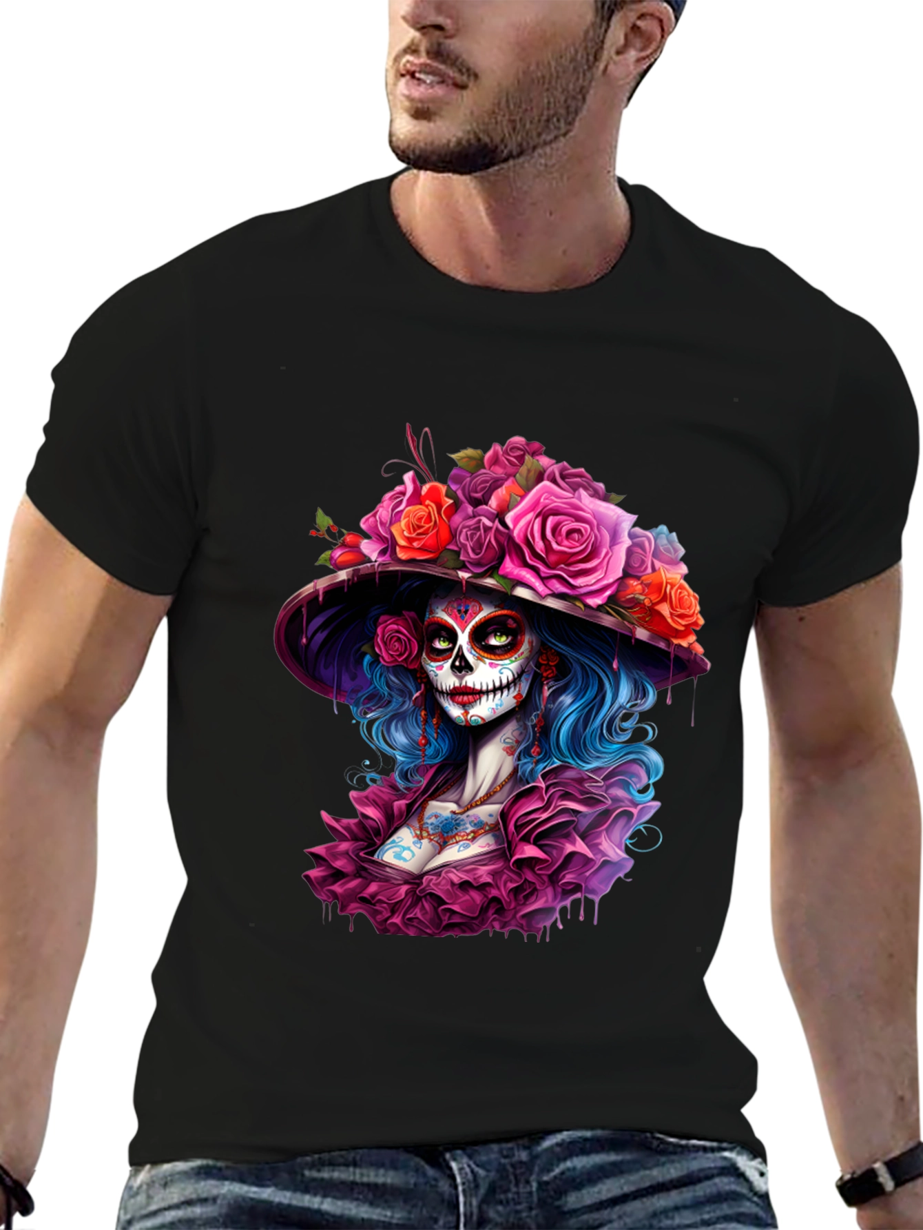 Day of the Dead Sugar Skull Woman Graphic Tee