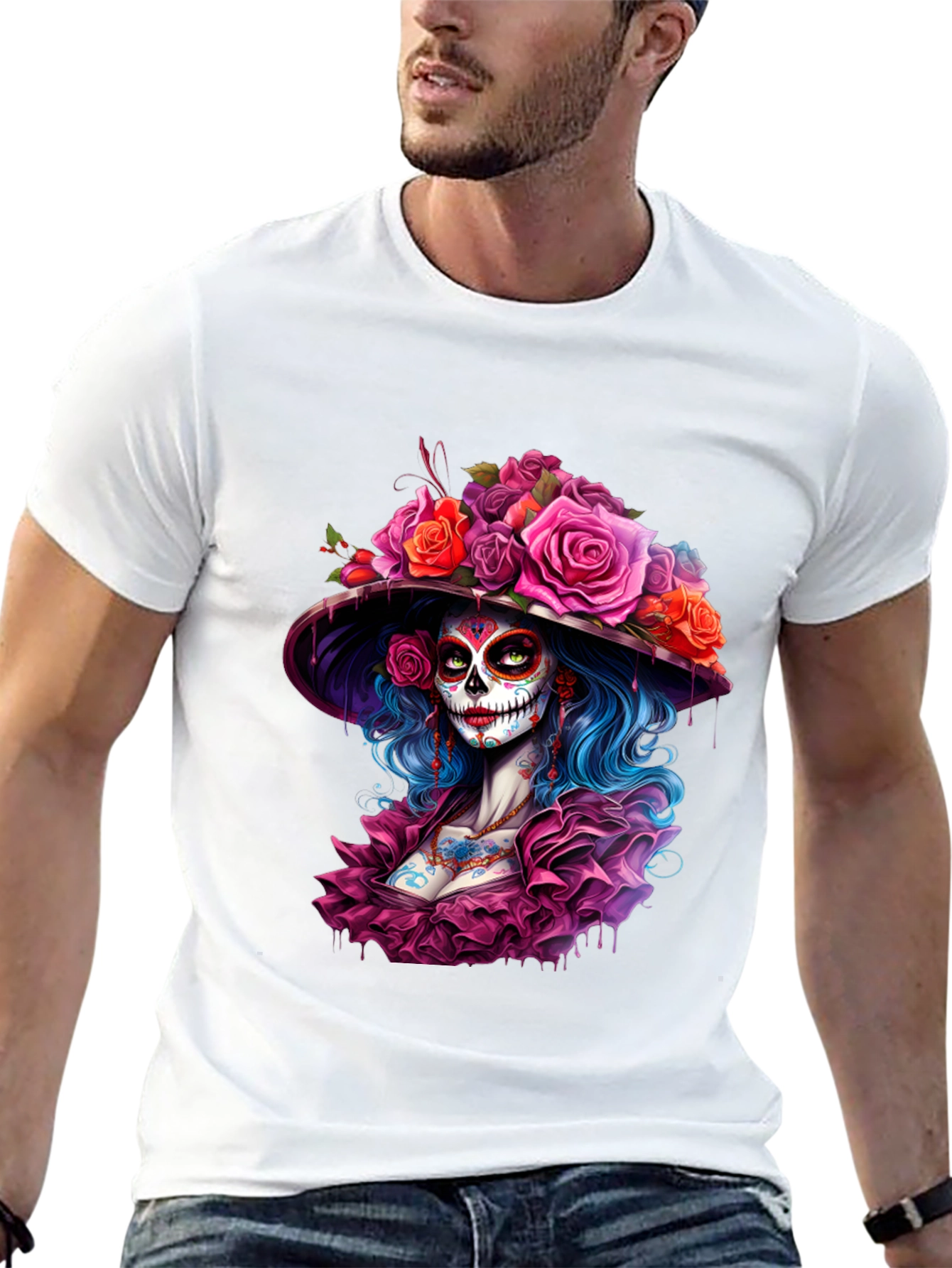 Day of the Dead Sugar Skull Woman Graphic Tee