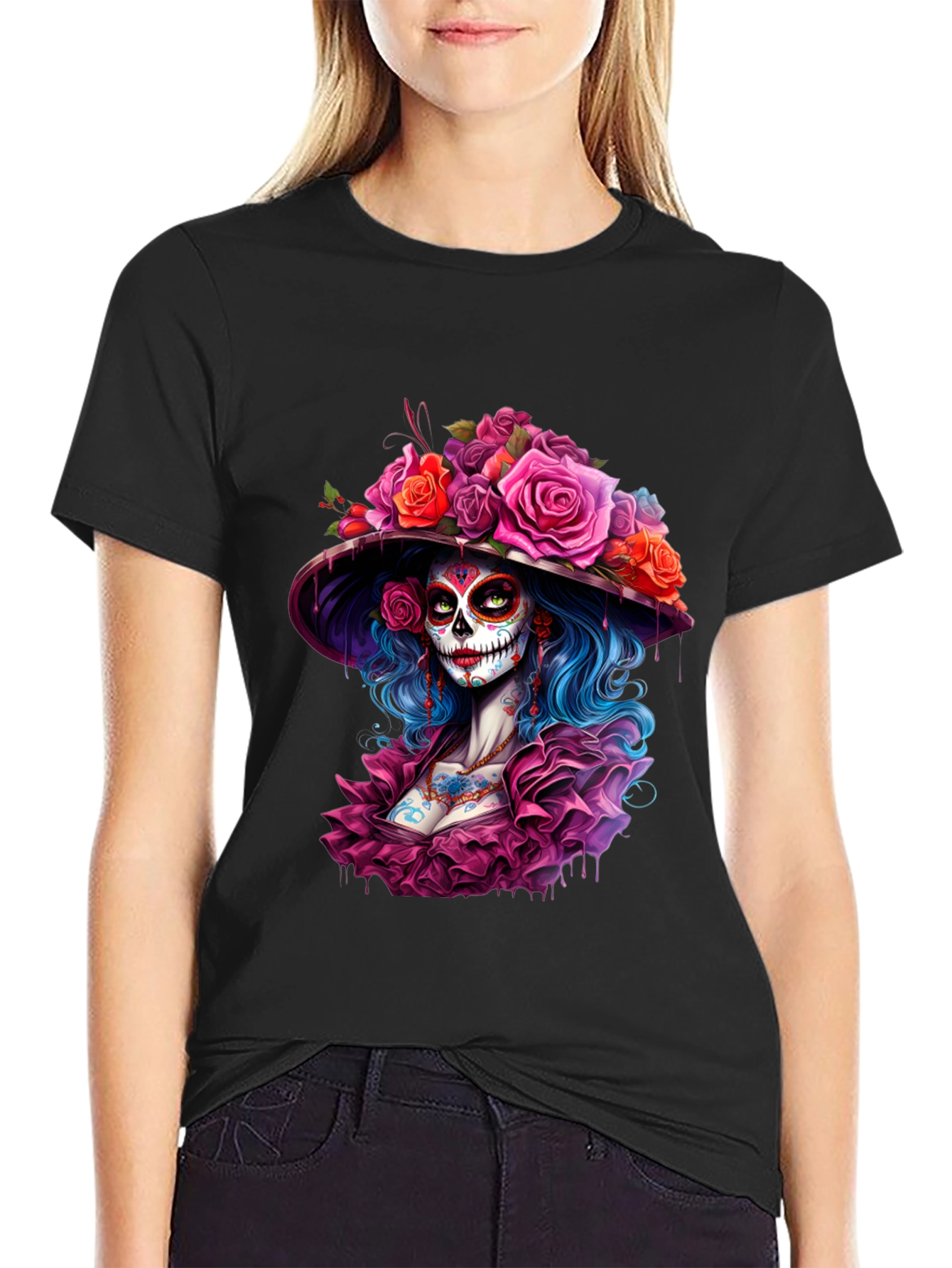 Day of the Dead Sugar Skull Woman Graphic Tee