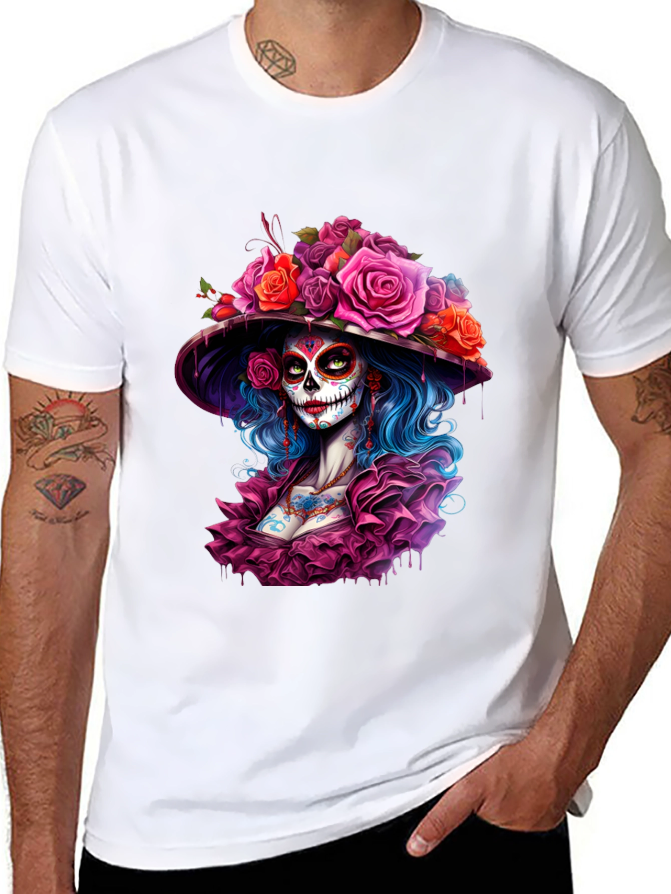 Day of the Dead Sugar Skull Woman Graphic Tee