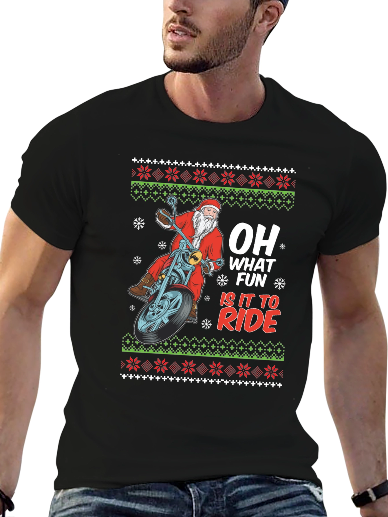 Santa Motorcycle Ugly Christmas T-Shirt