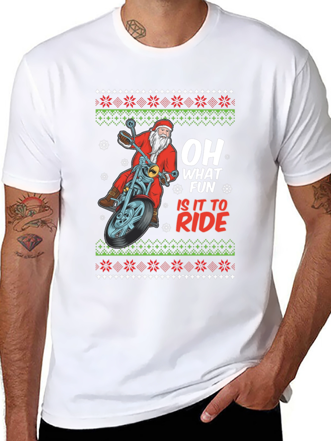 Santa Motorcycle Ugly Christmas T-Shirt