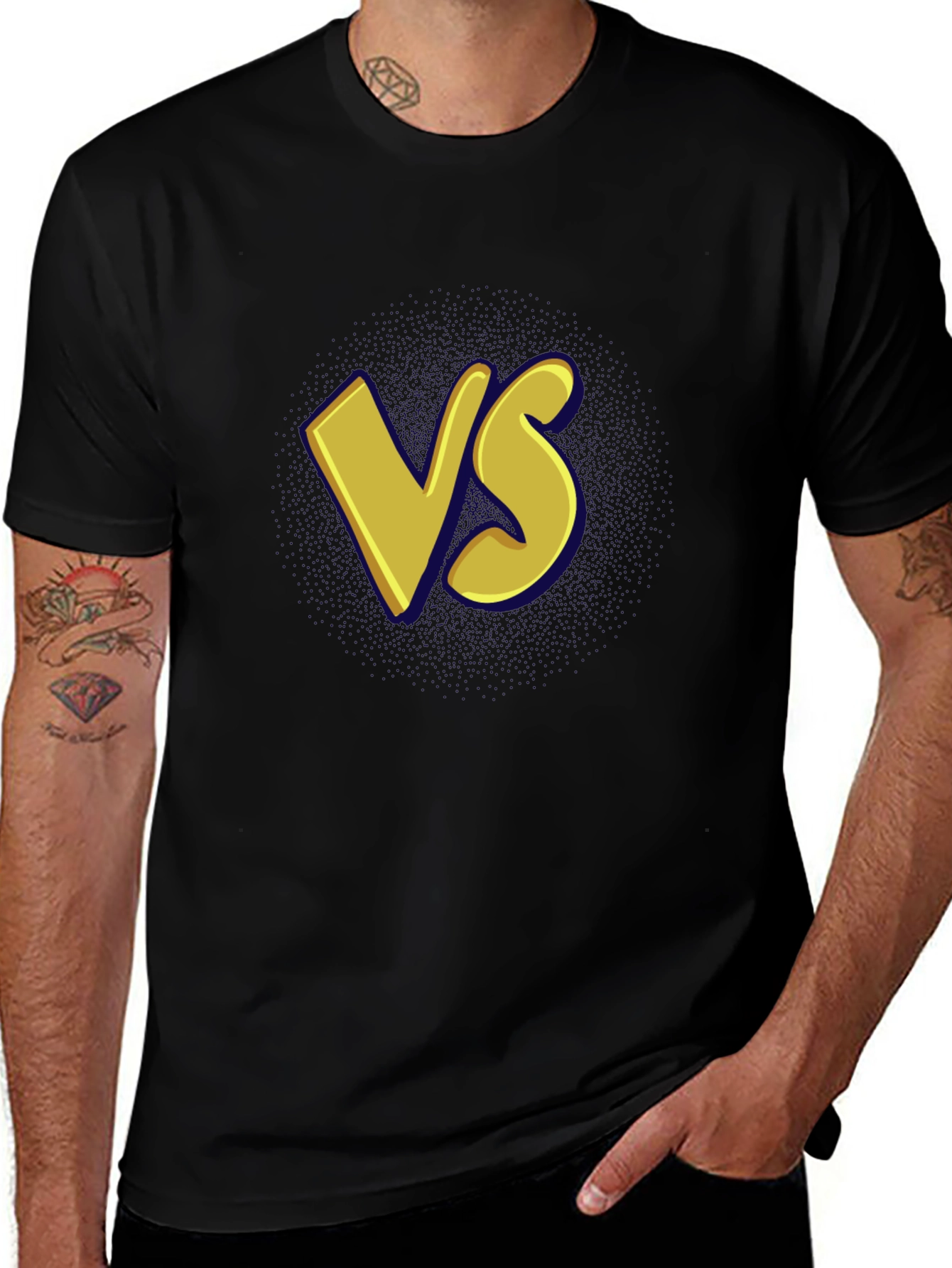 Versus Graphic Tee - Black Cotton Casual T-Shirt