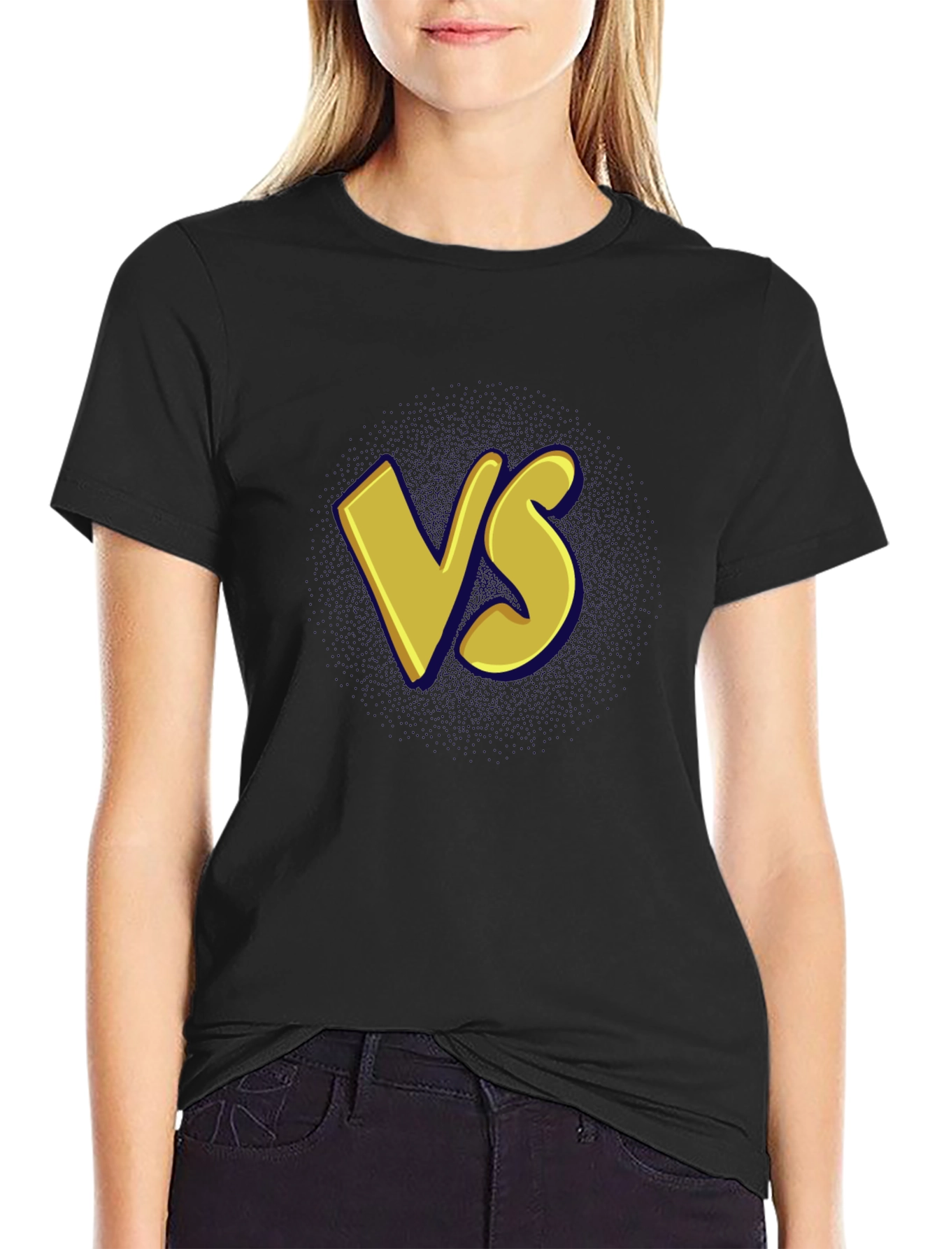 Versus Graphic Tee - Black Cotton Casual T-Shirt