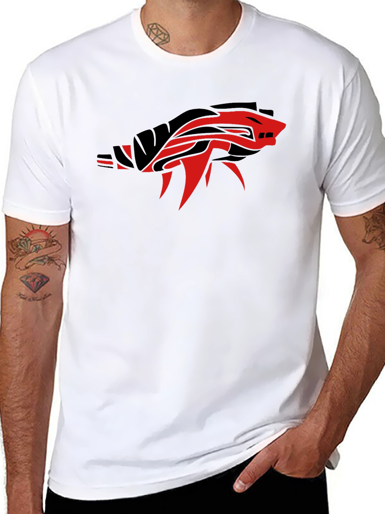 Black T-Shirt with Tribal Animal Graphic