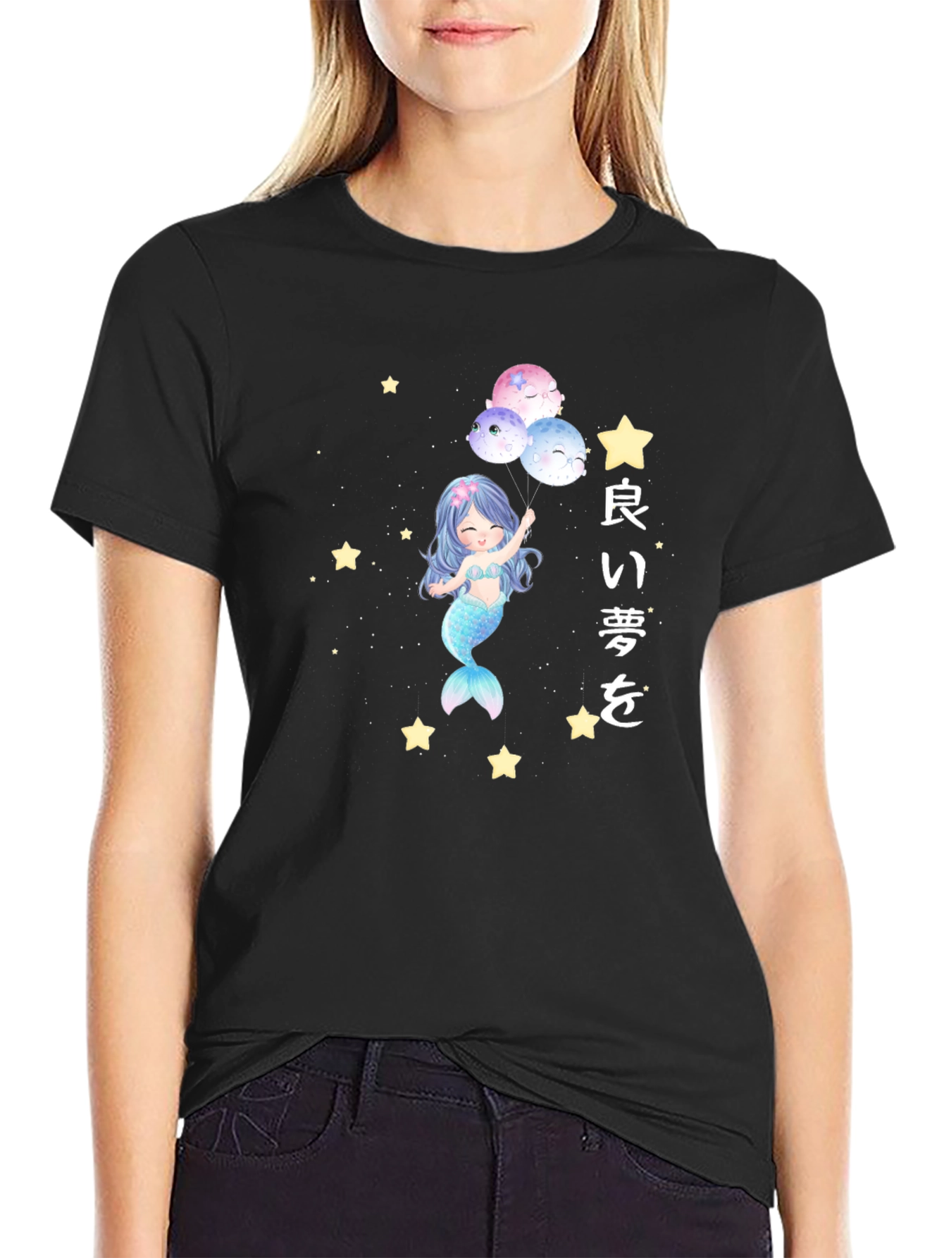 Mermaid Dreams Graphic Tee - Soft Cotton Black T-Shirt