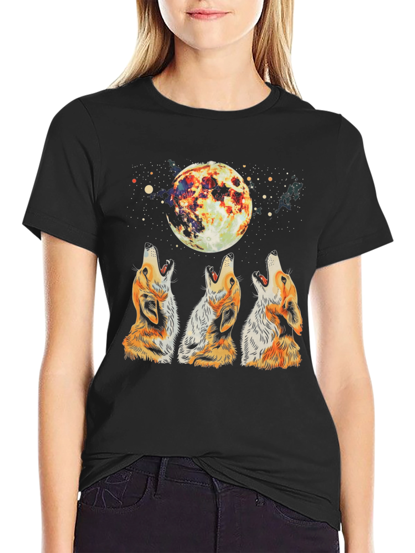 Howling Wolves Moon T-Shirt - Mens Graphic Tee