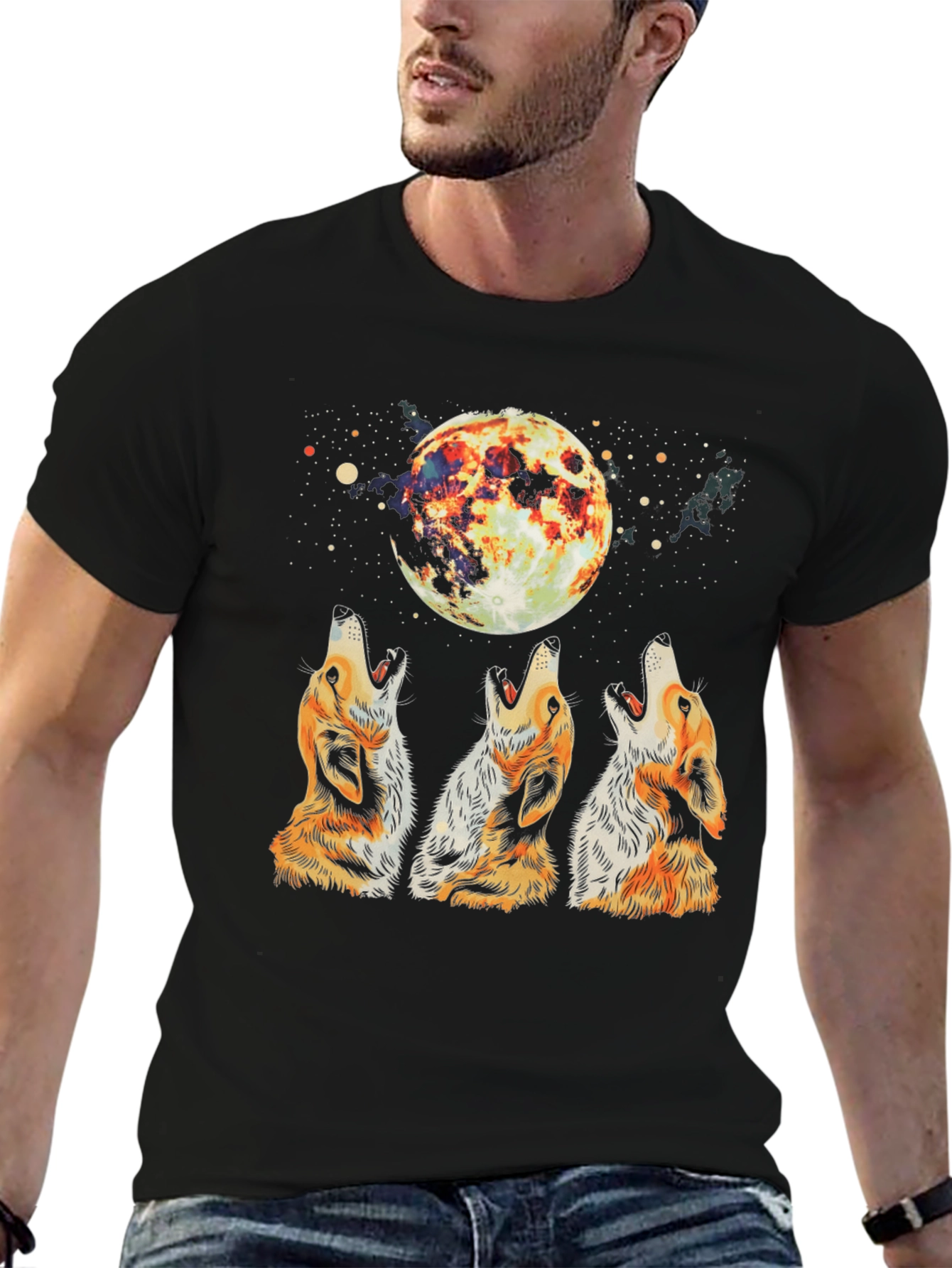 Howling Wolves Moon T-Shirt - Mens Graphic Tee