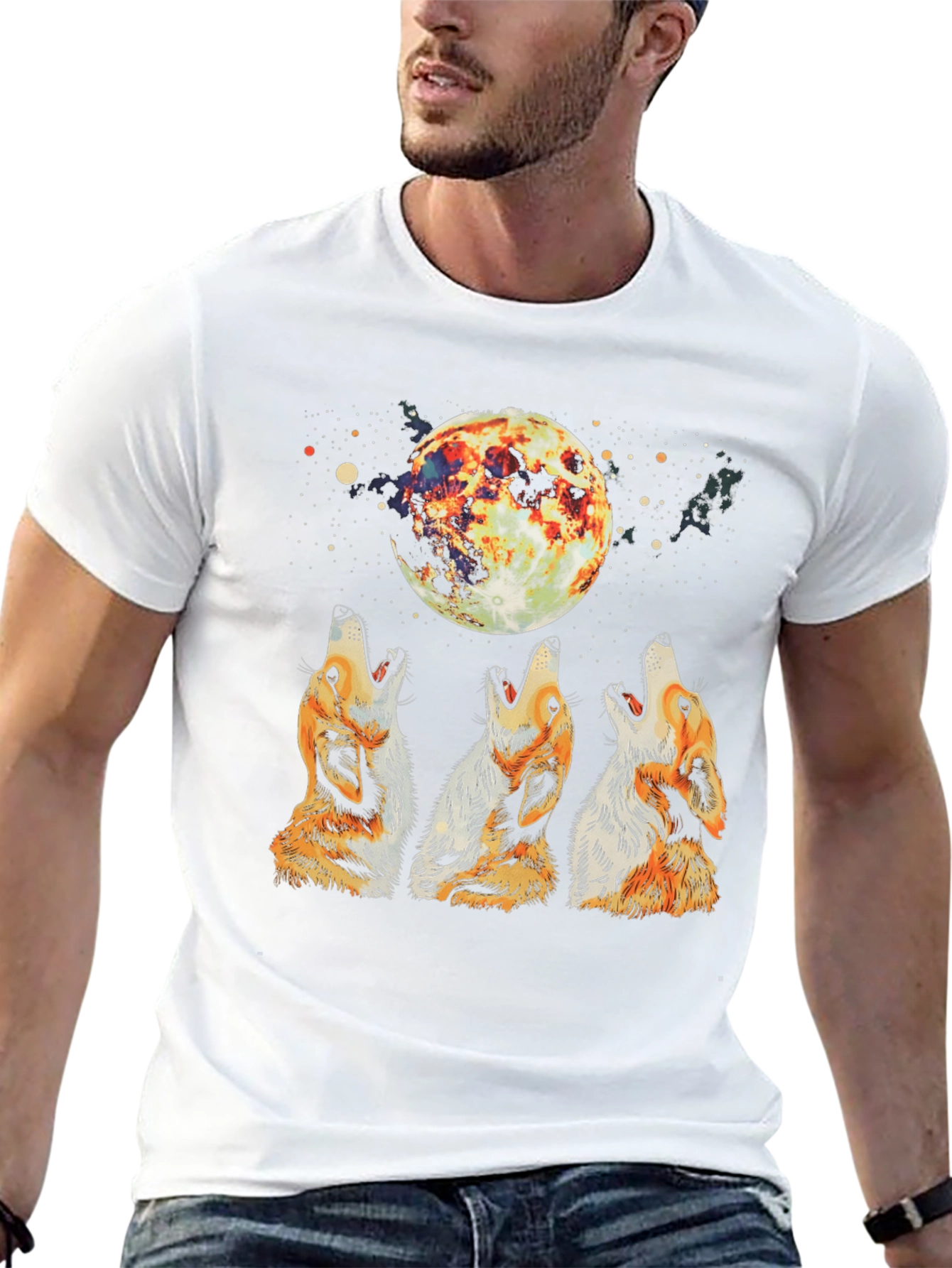Howling Wolves Moon T-Shirt - Mens Graphic Tee