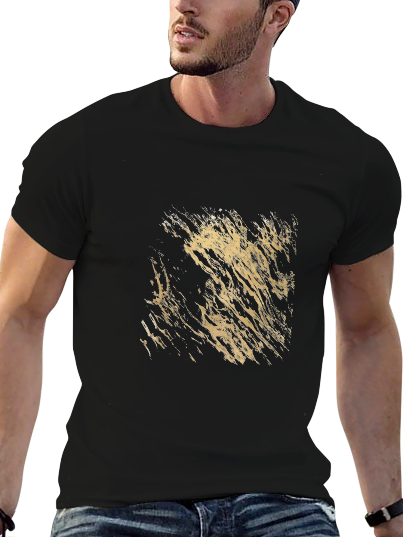 Abstract Gold Print Black T-Shirt