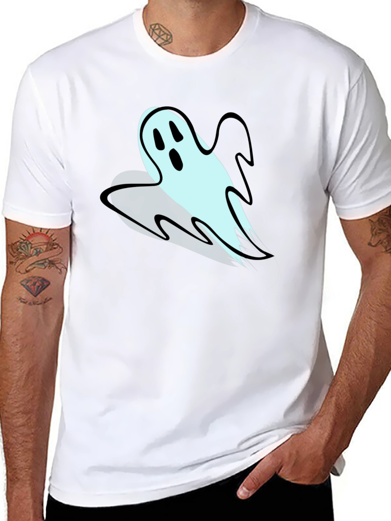 Ghost Graphic Print Mens T-Shirt - Black